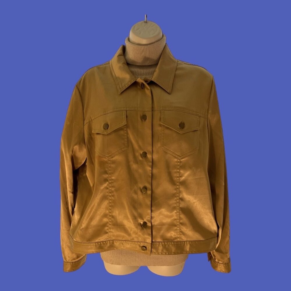 Versaille Satin-Like New GOLD  Color Button Down Waist Length light wt Jacket,14
